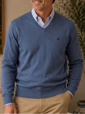 Izod Men’s V-Neck Sweater in Slate Blue size XL 100 % cotton